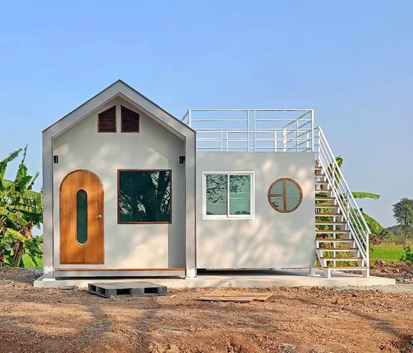 แบบบ้านมินิมอลขนาด 1 ห้องนอน 1 ห้องนั่งเล่นพร้อมดาดฟ้า - ไอเดียบ้าน